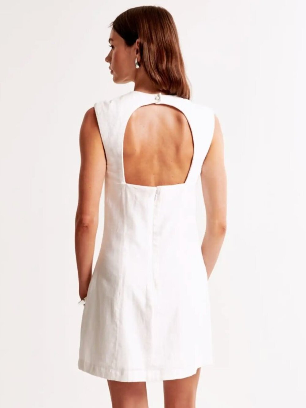 Abercrombie Linen Blend Mini Dress Cream Sleeveless Summer Shift NWT M - Picture 2 of 8
